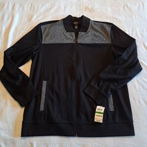 Alfani mens size Large zip up sweater jacket black & gray, new